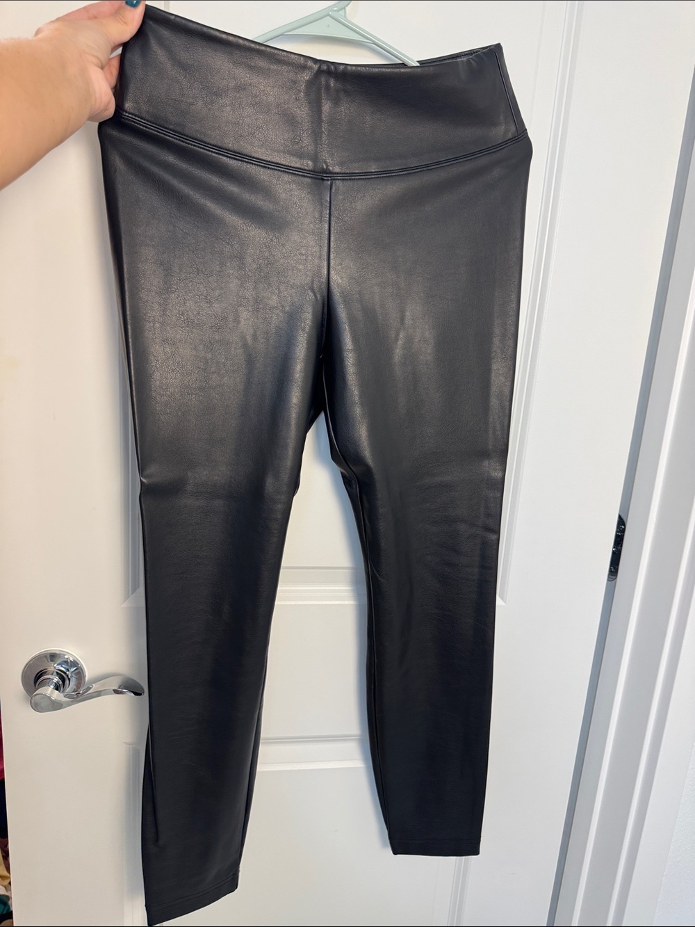 White House Black Market Black Faux-Leather Straight Leg Pants